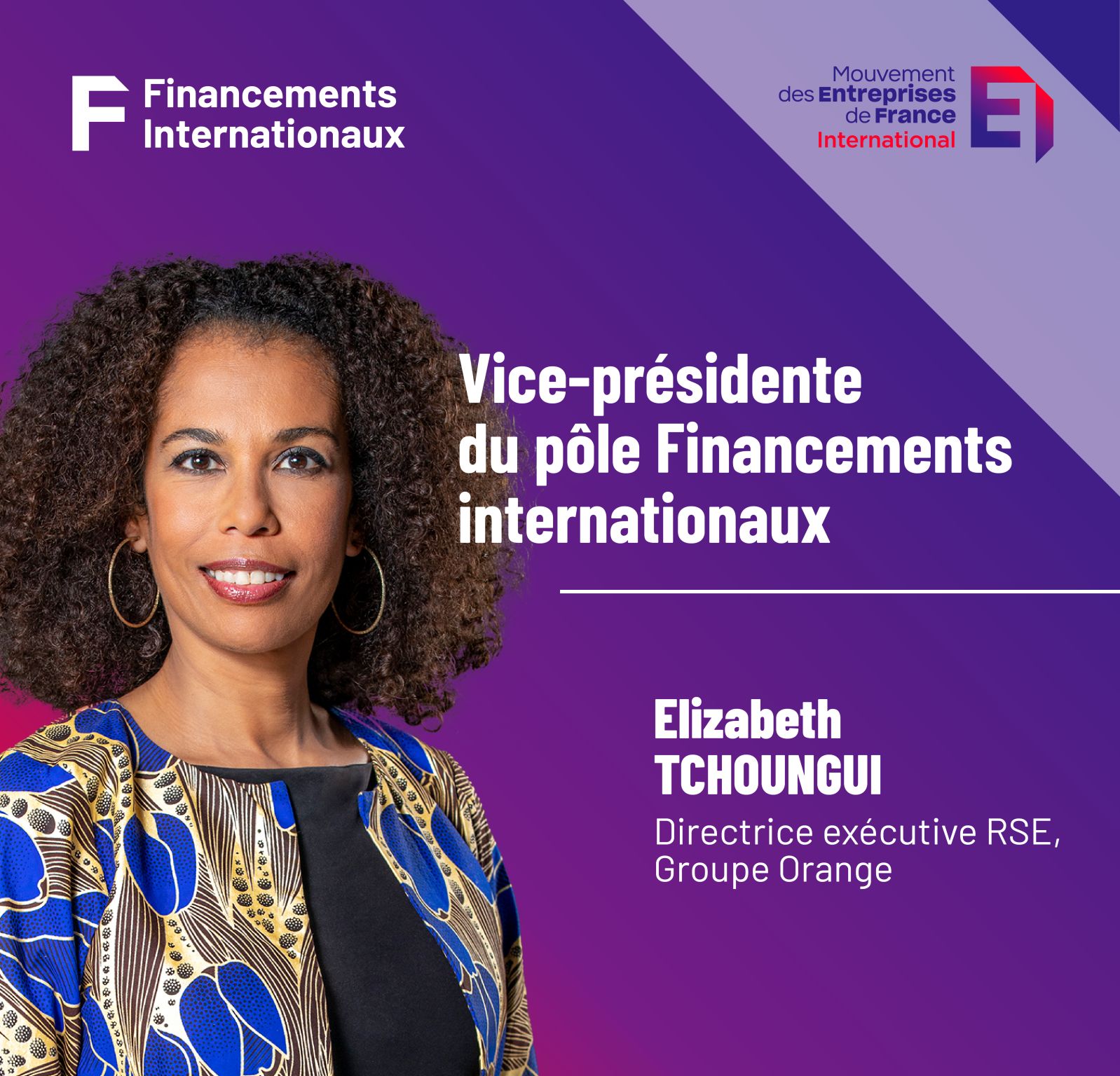 Elisabeth TCHOUNGUI nommée Vice-Présidente du pôle Financements internationaux du Mouvement des Entreprises de France International.