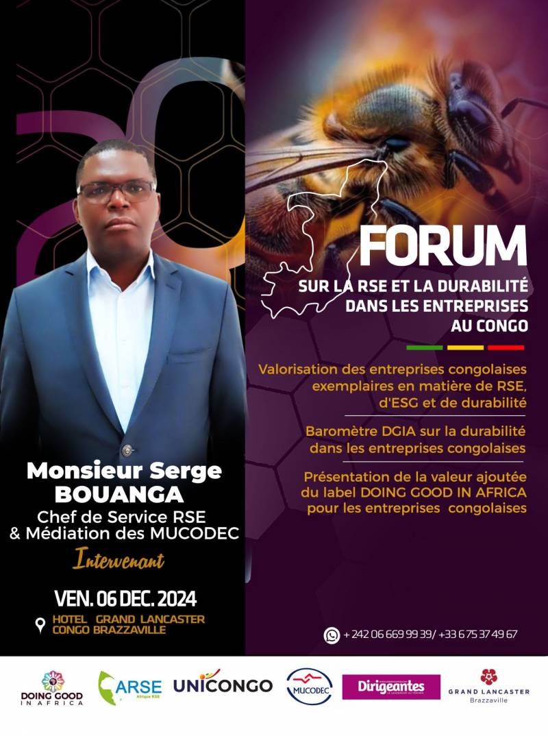    Forum sur la RSE et la durabilité dans les banques et entreprises congolaises, le 6 décembre à Brazzaville avec la participation des MUCODEC comme Partenaire