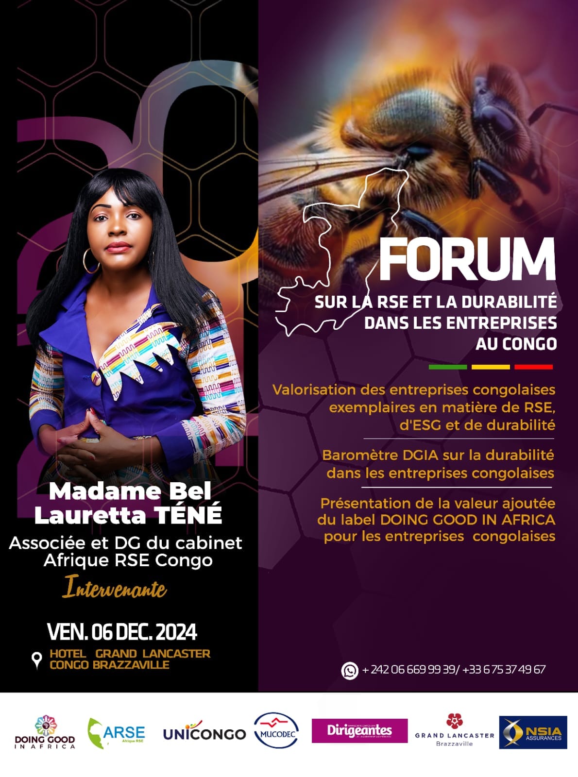 FORUM SUR LA RSE ET LA DURABILITE DANS LES BANQUES ET ENTREPRISES CONGOLAISES, LE 6 DECEMBRE AU CONGO SOUS LA COORDINATION DE MADAME Bel Lauretta TENE