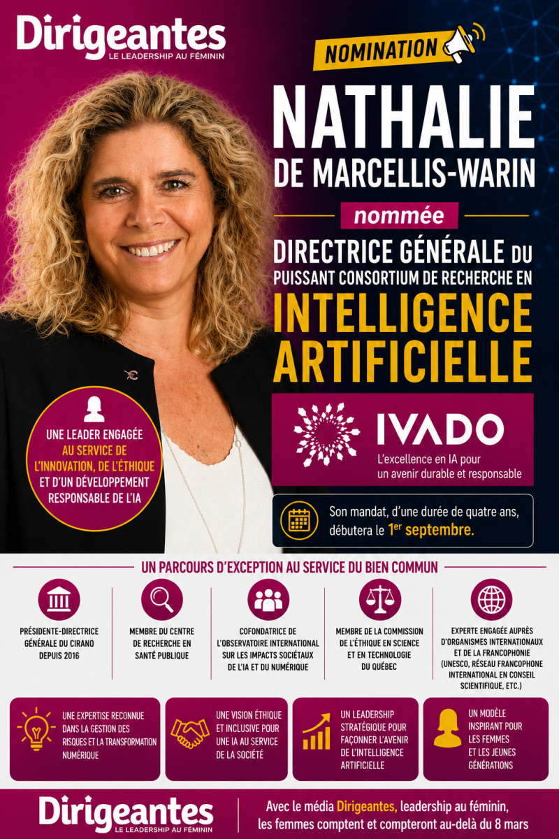 CANADA: Nathalie DE MARCELLIS-WARIN nommée Directrice Générale du puissant consortium de recherche en intelligence artificielle
