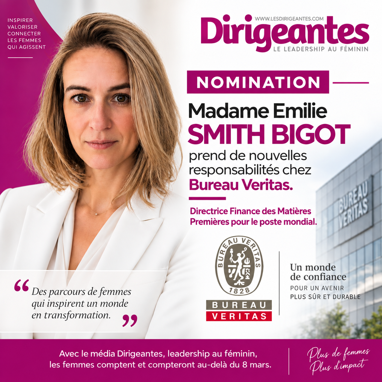 NOMINATION : Madame Emilie  SMITH BIGOT prend de nouvelles responsabilités chez Bureau Veritas