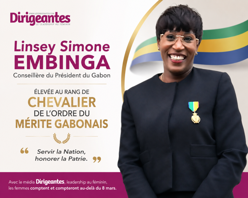 Linsey Simone EMBINGA, Conseillère du Président du Gabon, élevée au rang de Chevalier de l’Ordre du Mérite Gabonais