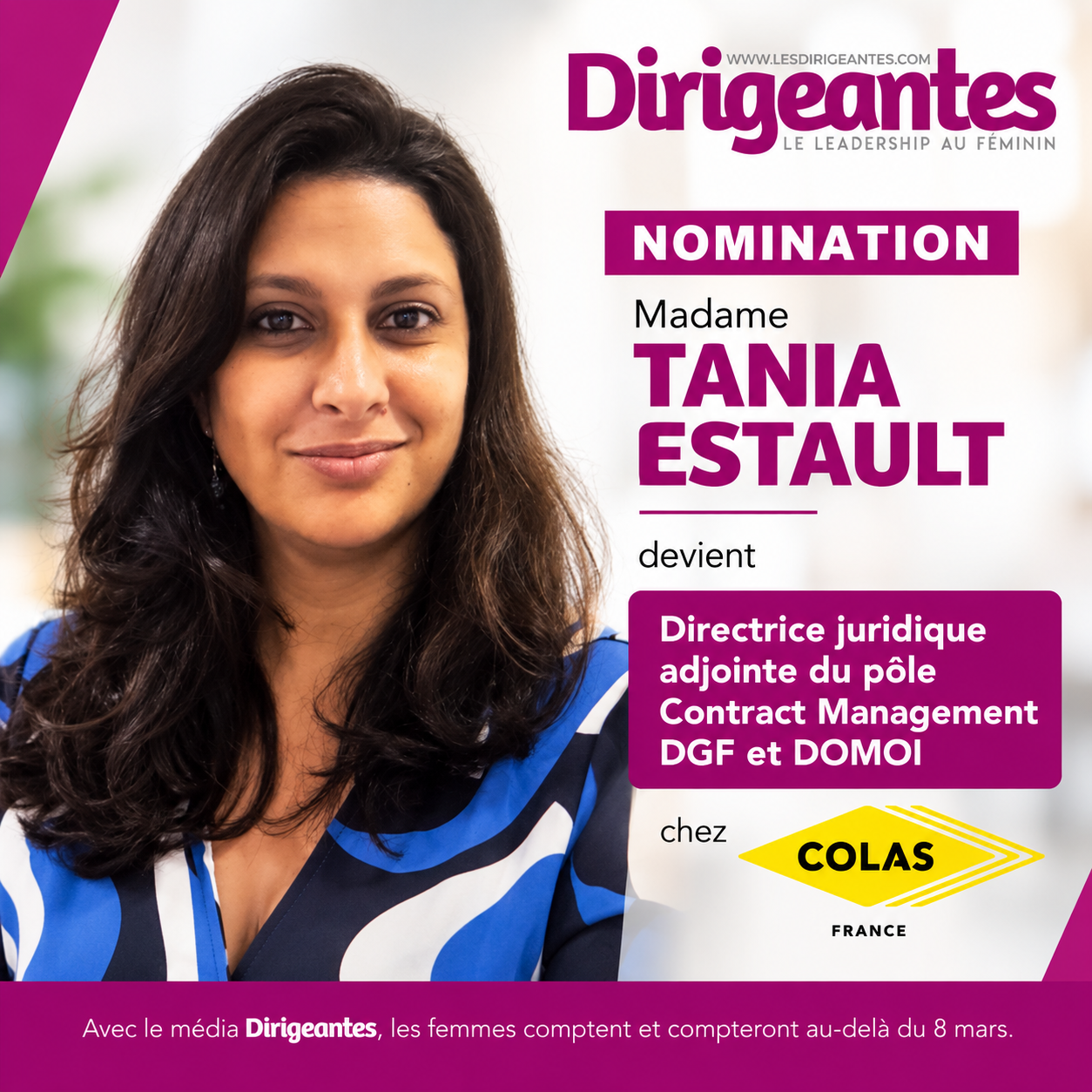 NOMINATION : Madame Tania ESNAULT devient Directrice juridique adjointe du pôle Contract Management DGF et DOMOI chez Colas France