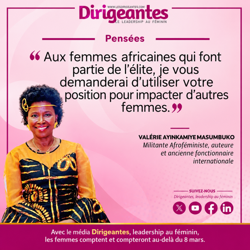 Valérie AYINKAMIYE MASUMBUKO, militante Afroféministe, auteure et ancienne fonctionnaire internationale